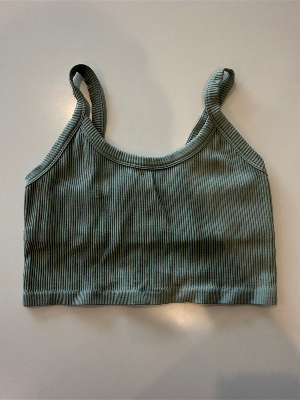 Ribbed Crop Tank Top in Sage Green - Women's